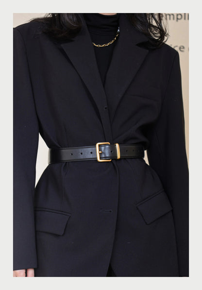 Luxury Suede Cowhide Leather Belt for Women, Vintage Style with Gold Buckle, 3.3cm Wide Waistband for Dresses & Jeans