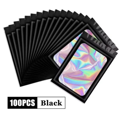 Ziplock Bags 100PCS Holographic Bag Zip Lock Gift Bags Plastic Iridescent Storage Zip Packaging Bags for Earrings Jewelry