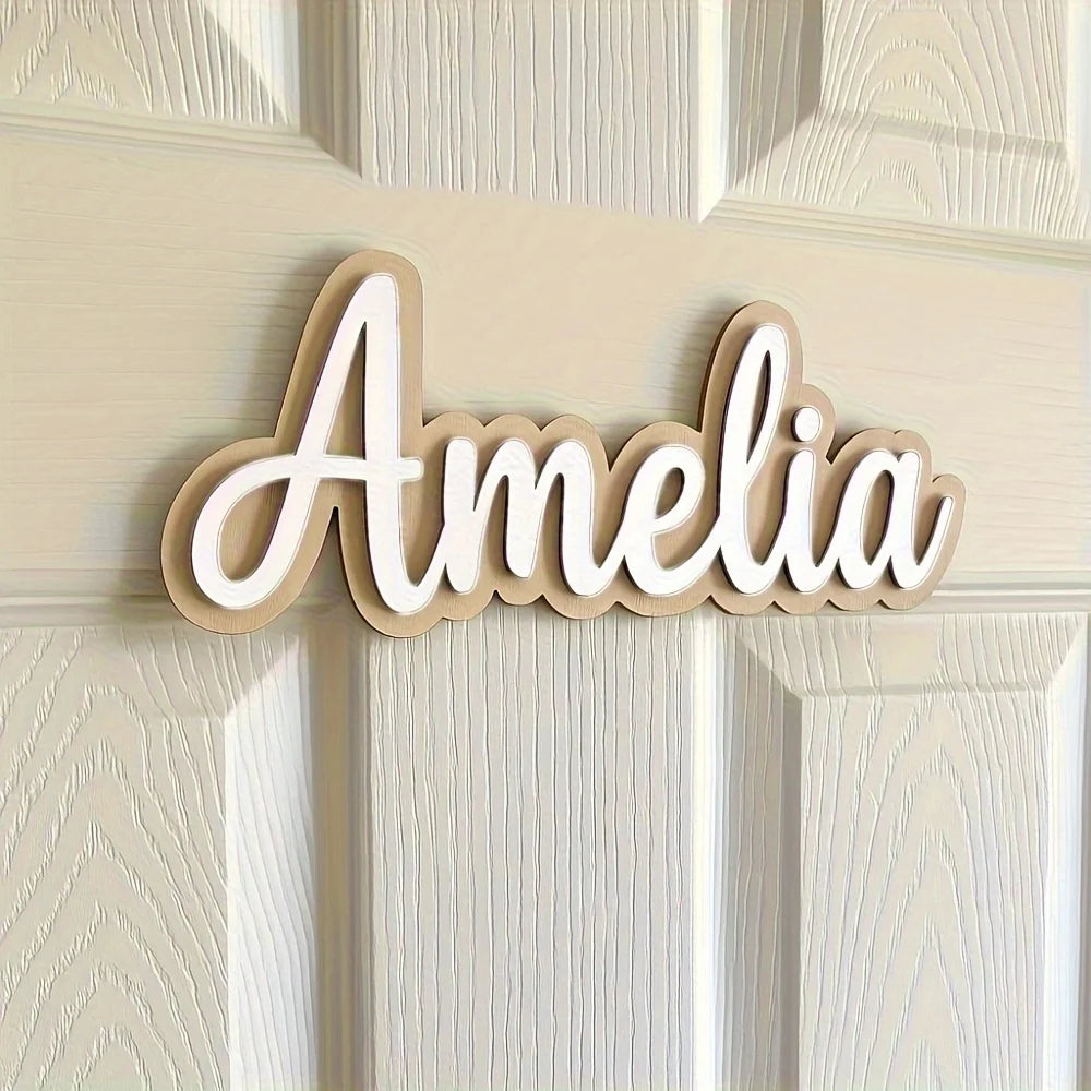 1Pc Customized Personalized Wooden Nameplate - Elegant Handwritten Style Wall-Mounted, Easy to Install, Modern Minimalist Design