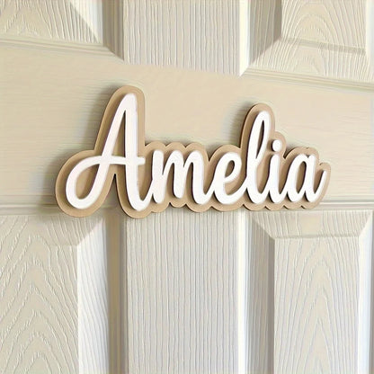 1Pc Customized Personalized Wooden Nameplate - Elegant Handwritten Style Wall-Mounted, Easy to Install, Modern Minimalist Design