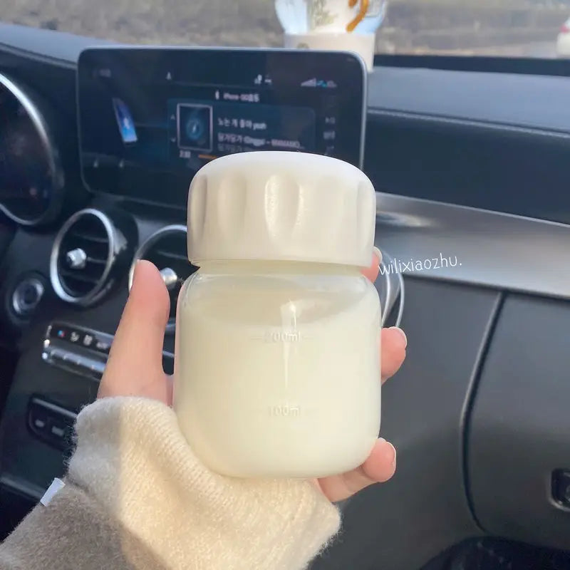 300ml Mini Glass Water Bottle Heat Resistance Transparent Drinking Bottles Cute Juice Coffee Milk Tumblers for Kids Student