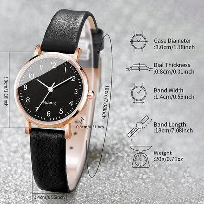 2PCS/Set Women's Watch Fashion Small Arabic Dial Quartz Watches Casual Leather Band Wristwatches Bracelet Set（Without Box）