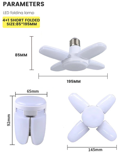 E27 Fan Shape Foldable  LED Bulb AC85-265V  Deformation for Home Ceiling Lights Warehouse and Garage White Light 6500K Bulb