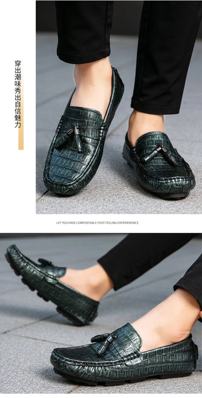 Casual Summer MenLoafers  Shoes Men's Slip-On Anti-Slip Breathable Loafers Shoes Round Toe Flat Heel Rubber Outsole PU Mens