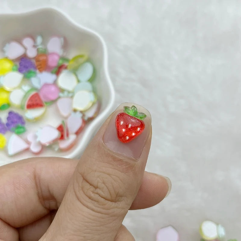 50Pcs New Cute 7-11mm Mini Strawberry, Cherry, Grape, Watermelon Series Resin Flatback Ornament Jewelry Making Manicure Hairwear