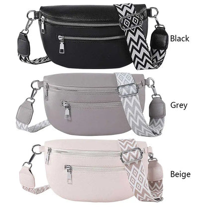 2024 Luxury Designer Women's Chest Bag PU Leather Wide Strap Shoulder Crossbody Bag Female Fashion Fanny Pack Banana Waist Bag