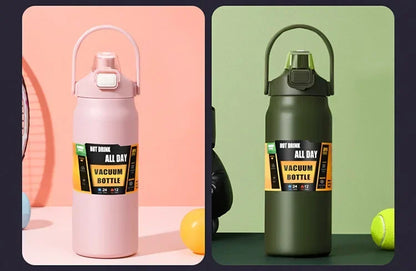 304 Stainless Steel Vacuum Thermos, Portable Outdoor Sports Water Bottle with Straw Cold Hot