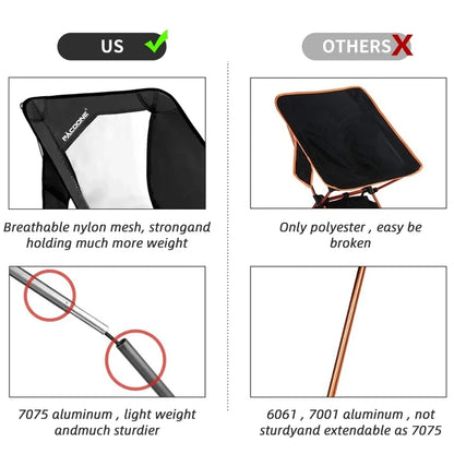 PACOONE Travel Ultralight Folding Chair Detachable Portable Moon Chair Outdoor Camping Fishing Chair Beach Hiking Picnic Seat