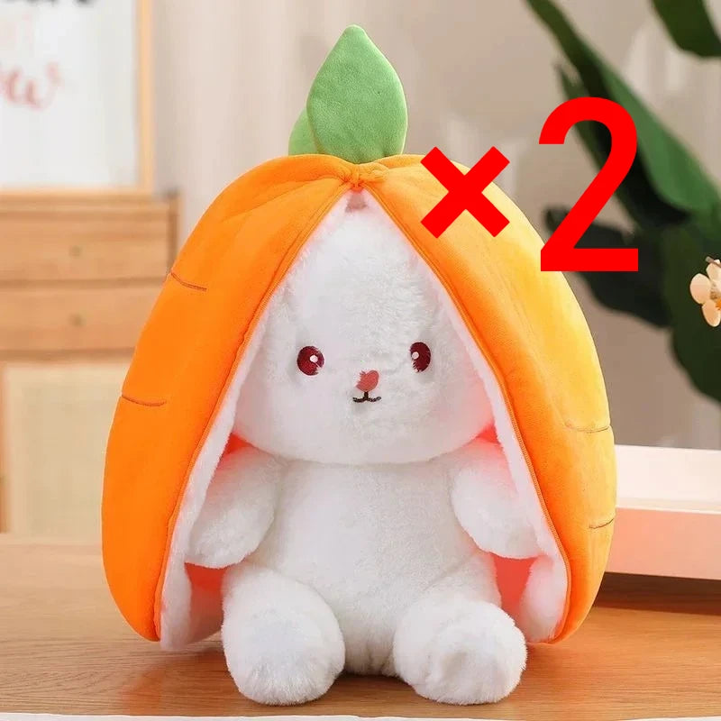 2026 Birthday Gift 18cm Hot Cute Strawberry Carrot Rabbit Plush Toy Stuffed Creative Into Fruit Transform Baby Cuddly Bunny Doll