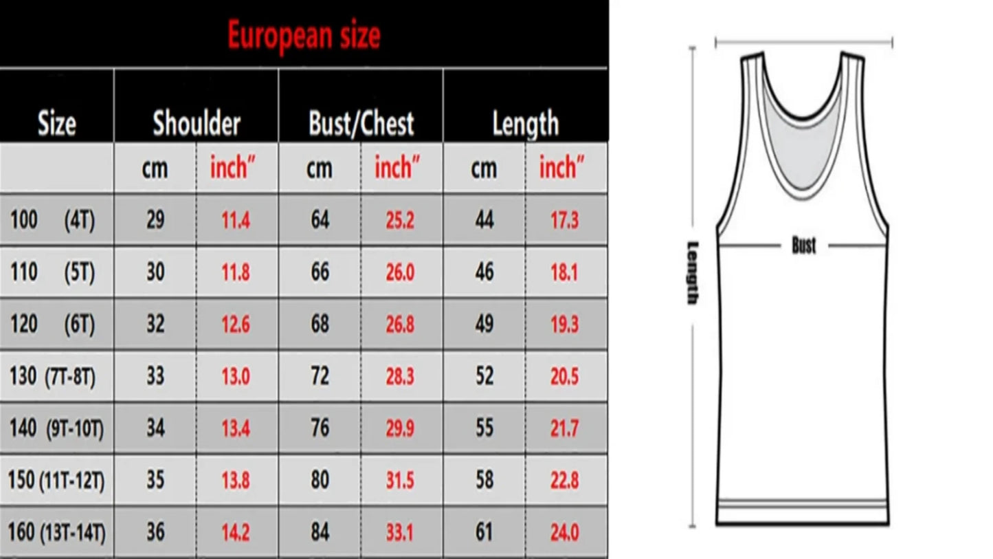 2026 Summer Dragon Ball Vegeta Saiyan Armor Cosplay Tank Top, 3D Print Retro Streetwear Oversized Polyester Top for Unisex Kids