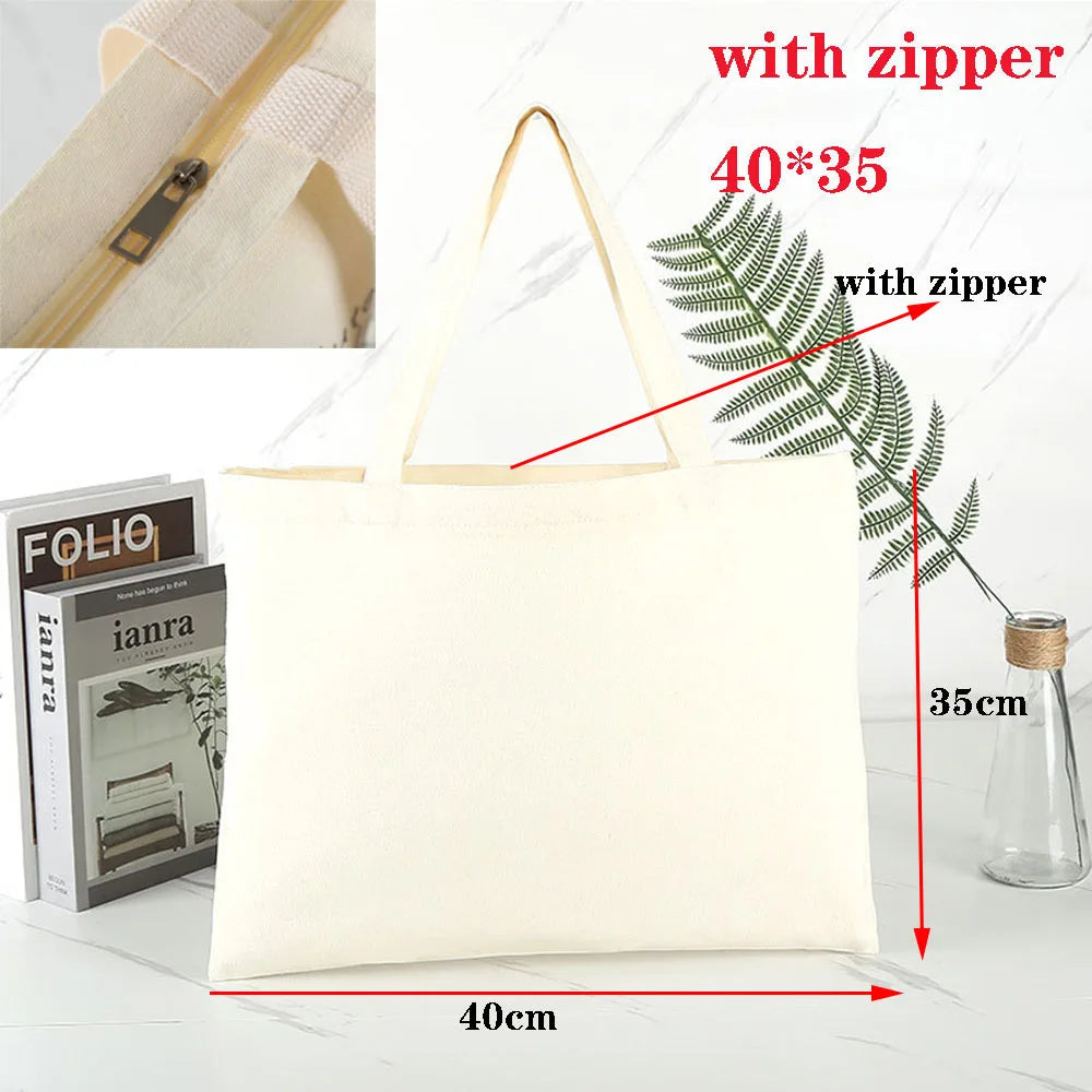 Canvas Cotton bag grocery handbag Foldable Fabric tote bag portable Storage organizer Shopping bag for woman Cloth organizer bag