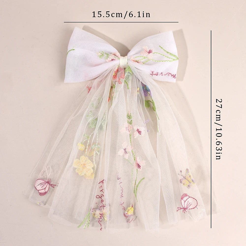 White Tulle Hair Clips For Girls Fairy Mesh Bow Large Hairpin Flower Barrette Summer Party Wedding Women Headdress Accessories