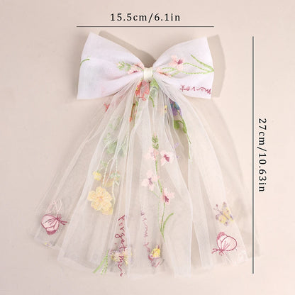 White Tulle Hair Clips For Girls Fairy Mesh Bow Large Hairpin Flower Barrette Summer Party Wedding Women Headdress Accessories