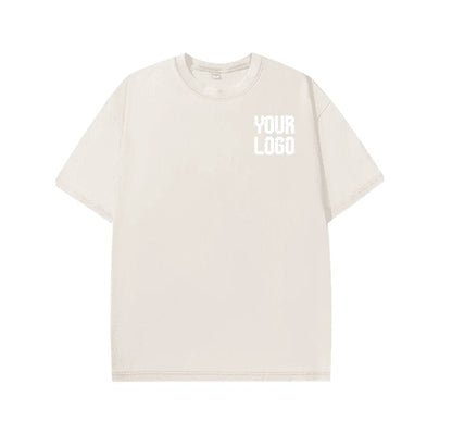 European washed retro round neck short sleeved shirt for men and women, 100% pure cotton, customizable logo
