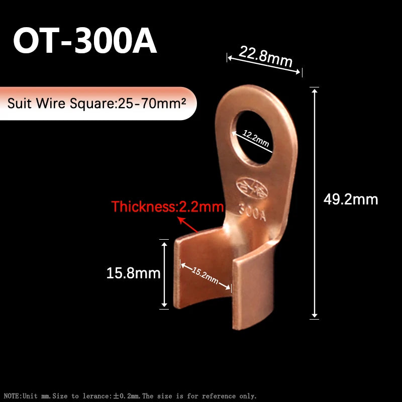 OT Series Wire Terminals 100A 150A 200A 250A 300A 400A 500A Red Copper Bare Nose Lugs Crimp Open Mouth Cable Connector Splice