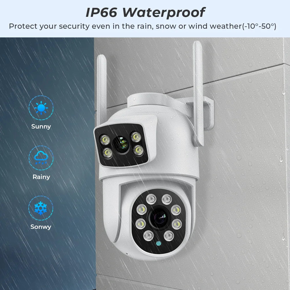 4K 8MP PTZ WIFI Camera Dual Lens Dual Screen 4X Digital Zoom IP Camera 10MP HD Auto Tracking Outdoor CCTV Surveillance O-KAM Pro