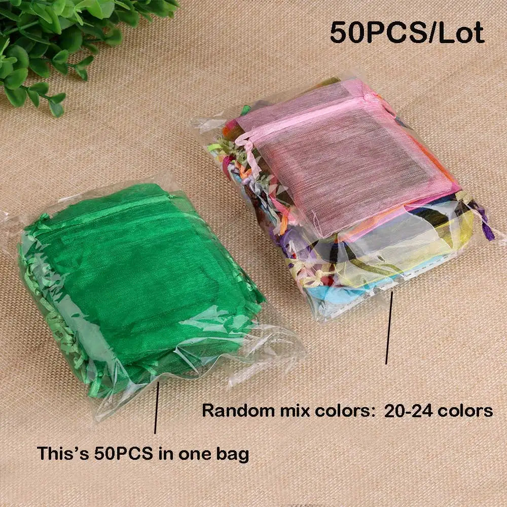 50/100pcs Colorful Organza Gift Bag 5x7 7x9 9x12 10x15 13x18cm Party Wedding Favors Candy Jewelry Packaging Drawstring pouches