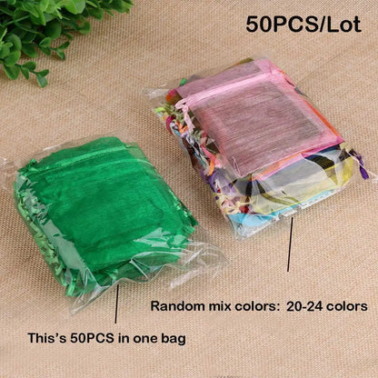 50/100pcs Colorful Organza Gift Bag 5x7 7x9 9x12 10x15 13x18cm Party Wedding Favors Candy Jewelry Packaging Drawstring pouches
