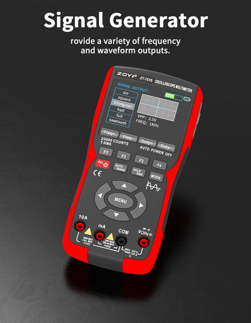 ZOYI 3-in-1 digital multimeter 50MHz bandwidth 280MS rate PC waveform data storage dual oscilloscope signal generator auto repai