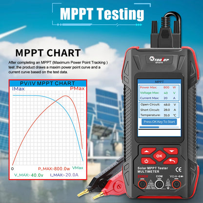 TOOLTOP 2000W Solar MPPT Power Tester 3.2 Inches 2KV 60000 Counts Multimeter Photovoltaic Solar Power Meter Pmax Voc Isc Test