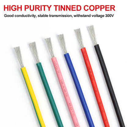 12Colors 1007 Stranded Electric Wire 5/10M 30/28/26/24/22/20/18/16AWG PVC Insulated Tinned Plating Copper Cable for DIY LED Line