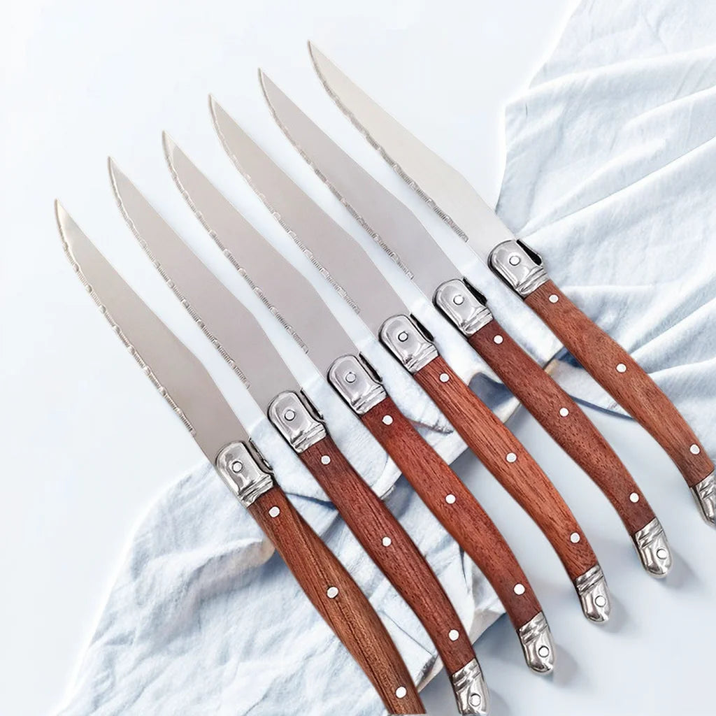 4/6/8P Serrated Steak Knives Set Dinner Knife Cutlery Imitation Steel Table Knife Sharp Handle Cutlery Knife Kitchen Tableware