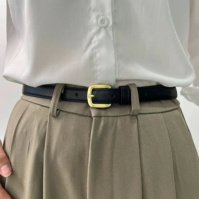 Ladies' slim fit waist belt - PU leather solid color gold buckle, suitable for skirts and pants, suitable for daily leisure, wed