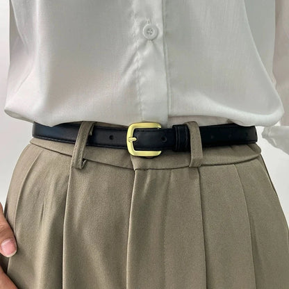 Ladies' slim fit waist belt - PU leather solid color gold buckle, suitable for skirts and pants, suitable for daily leisure, wed
