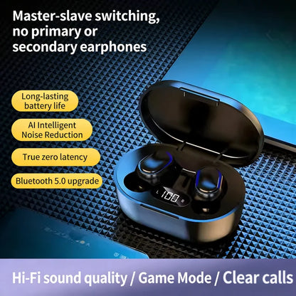 E6S Bluetooth 5.3 TWS Earbuds Noise Cancelling Wireless Headphones, HD Mic, Deep Bass, One-Step Pairing for Gaming & Calls