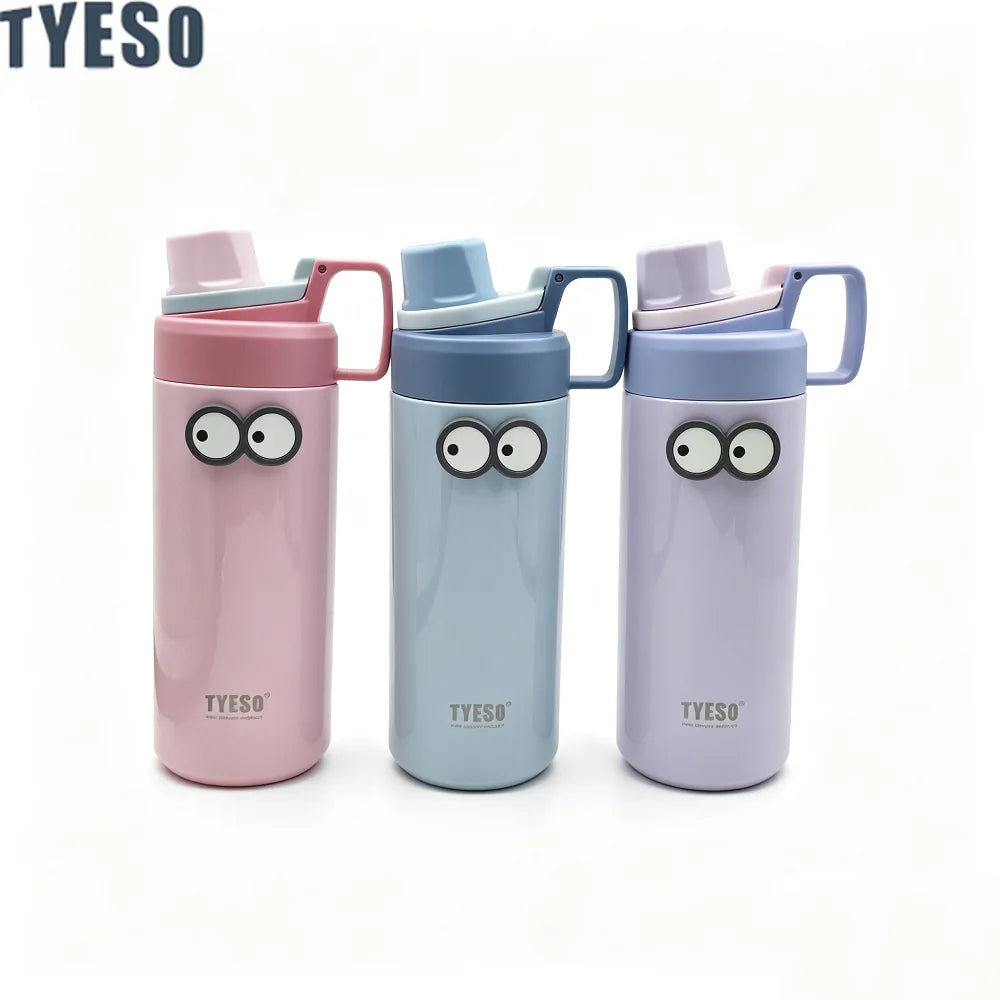 Tyeso 600ML Water Bottle With Eye Sticker Insulated Leak-Proof Fitness Flask Vacuum Flasks for Sport for Outdoor Workouts Travel