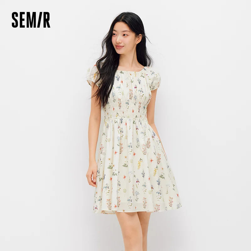 Semir Women Dress Bowknot Waist Print Floral Dress 2026 Summer Sweet Casual Style