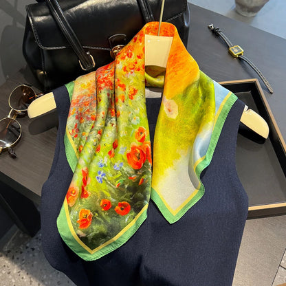 Luxury Brand 100% Natural Silk Scarf Women Design Small Square Shawl Hair Ribbon Headband Fashion Neckerchief Bandana