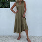 Casual Summer Midi Dress Women Sleeveless Tank V Neck Buttons Ruffle Loose Dresses Beach Soild Sundress Fashion