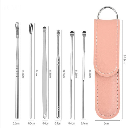 Ear Cleaning Tool Stainless Steel Ear Pick Kit &1 Set Storage Bag Earwax Remover Tool Earpick Wax Remover Remover Piercing Kit