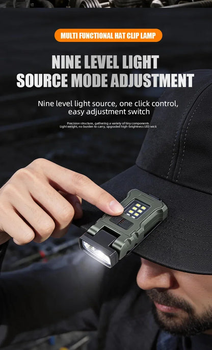 Portable LED Work Light Clip On Hat Light, Mini USB Rechargeable EDC Flashlight for Fishing Home Emergency Camping Headlamp
