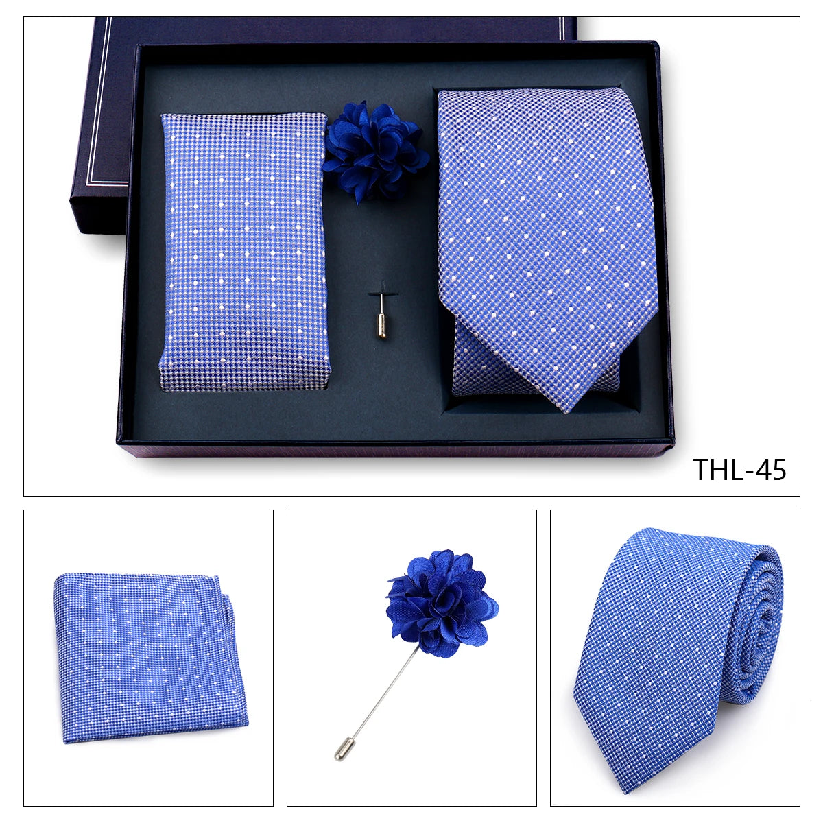 Elegant Ties For Men Classic Paisly Neck Tie Pocket Square Brooch Set With Gift Box Mens Business Wedding Suit Accessories