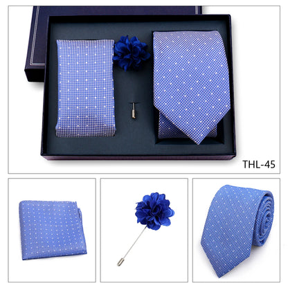 Elegant Ties For Men Classic Paisly Neck Tie Pocket Square Brooch Set With Gift Box Mens Business Wedding Suit Accessories
