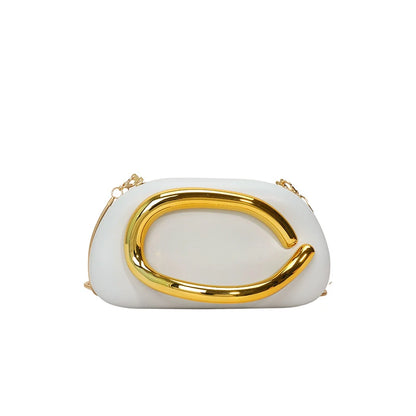 Women PU Leather Metal Handle Handbag & Removable Strap Crossbody Shoulder Bag Hand-held Shoulder Clutch Bag for Wedding Party