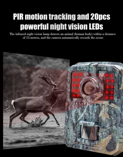 Hunting Trail Camera 16MP 1080P Wild Animal Detector Trail Camera HD Waterproof Monitoring Infrared Heat Sensing Night Vision