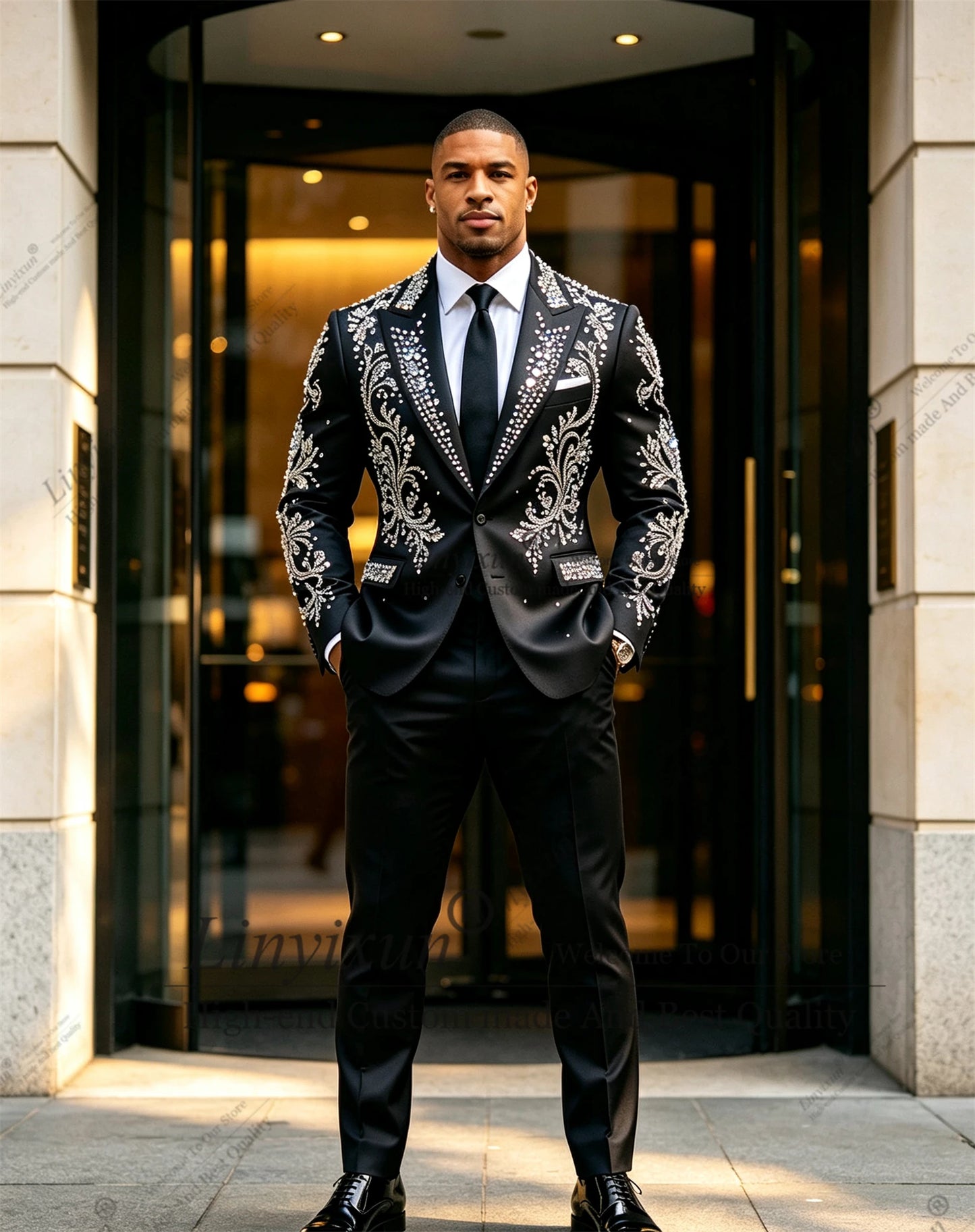 Elegant Wedding men's suits and separates Jewelry Stones Ornament Prom Blazers Customized 2 Pieces Groom Formal Party Tuxedos