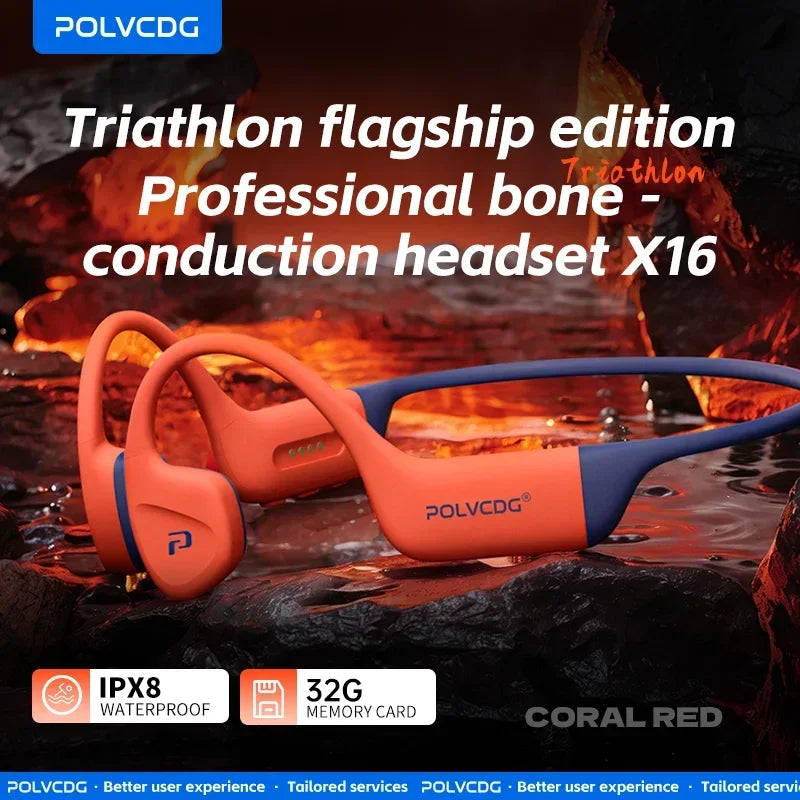 POLVCDG słuchawki z przewodnictwem kostnym Bluetooth, pamięć 32 GB, wodoodporność IPX8, słuchawki pływackie Bluetooth 5.4, materiał silikonowy, nowe X16 (2024)
