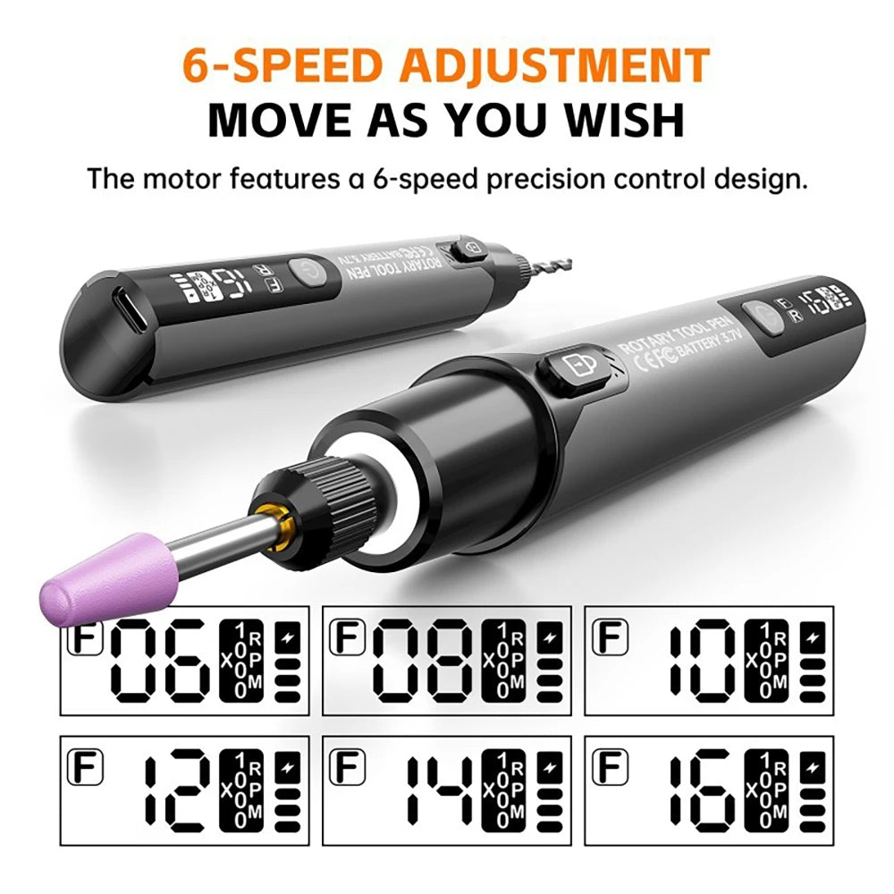 USB Electric Mini Grinder LED Display Electric Drill 6000-16000 RPM 6-speed Adjustable for Engraving Carving Milling Polishing