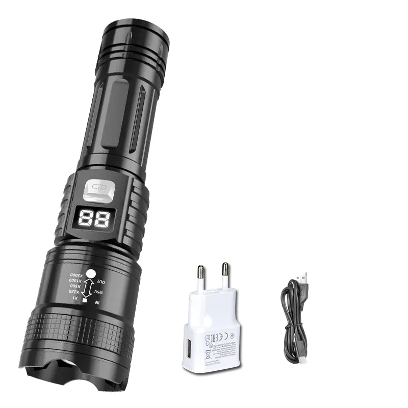 Super Bright LED Flashlight Type-C Rechargeable Led Torch Long Range Tactical Lamp Outdoor Waterproof Camping Fishing Lantern