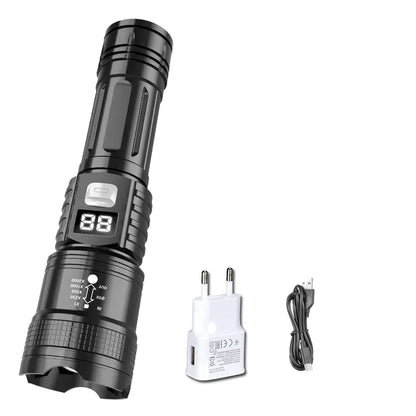 Super Bright LED Flashlight Type-C Rechargeable Led Torch Long Range Tactical Lamp Outdoor Waterproof Camping Fishing Lantern