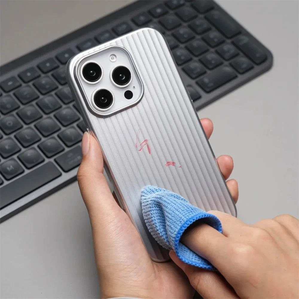 Luxury Stripes Metallic Paint Armor Case For iPhone 17 Air 16 15 14 13 Pro Max Shockproof Camera Protective Slim Matte PC Funda
