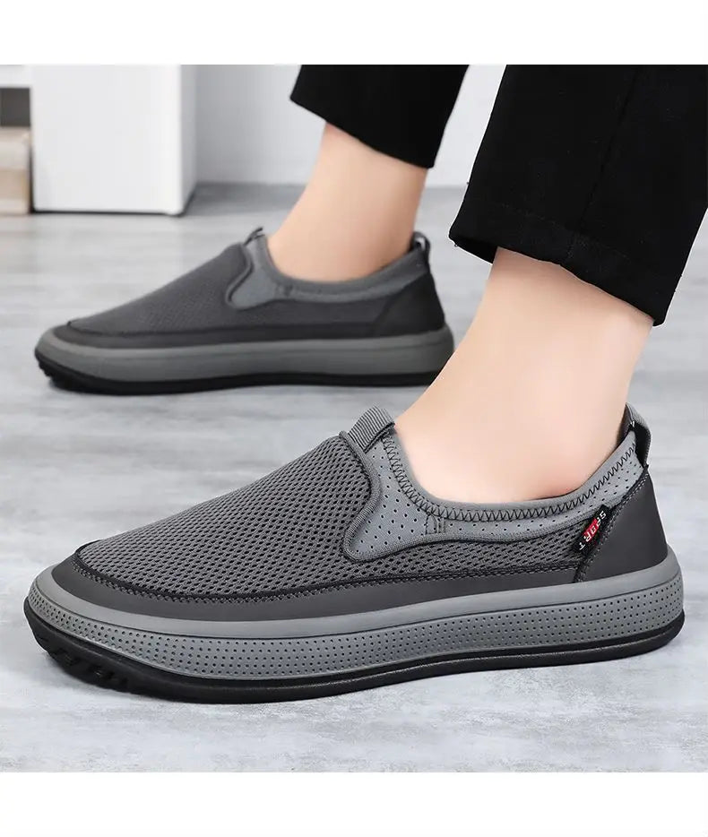 Mens Slip-On Breathable Mesh Casual Shoes Lightweight Soft Sole Versatile Loafers Walking Driving Summer Work Trendy Flat Shoes