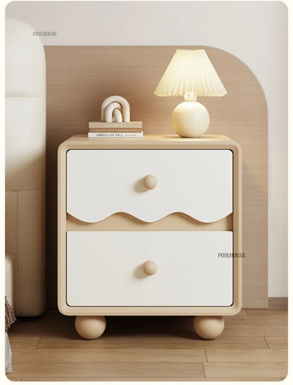 Cream Wood Children's Nightstands Cute Dormitory Storage Bedside Tables Home Children's Storage Cabinets for Bedroom Furniture