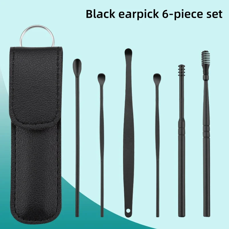 Ear Cleaning Tool Stainless Steel Ear Pick Kit &1Pc Storage Bag Earwax Remover Tool
