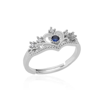 Blue Zircon Crown Rings For Women Stainless Steel Gold Color Adjustable Crown Ring 2026 Trend Design Female Wedding Jewerly Gift