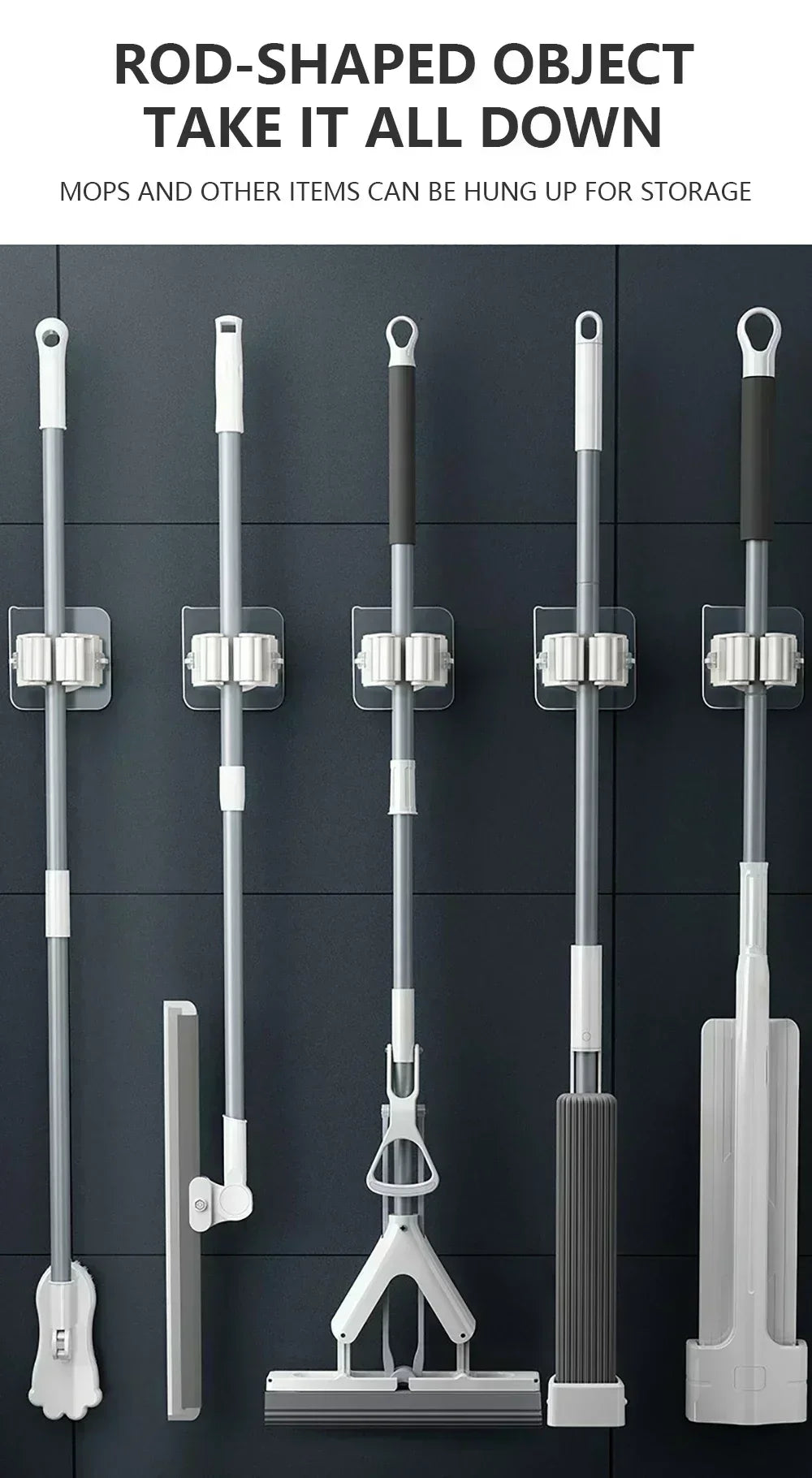 Self-adhesive Mop Holder Broom Stand Wall Mounted Mop Support Sweeping Brush Hook Storage Organizer Bathroom Kitchen Accessories